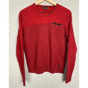 G by Guess Red V-Neck Sweater Size Small Knit Long Sleeve Pullover Men’s